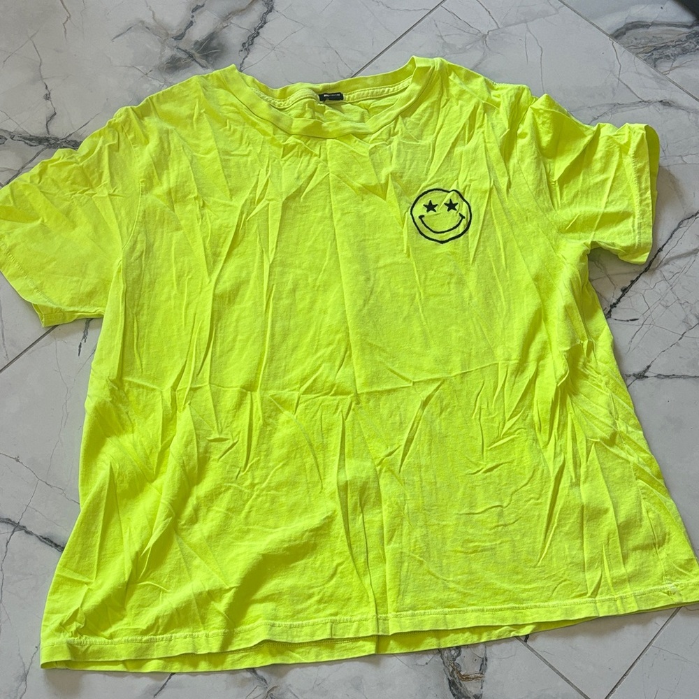 Monrow Neon Yellow Tee with Starry Smiley